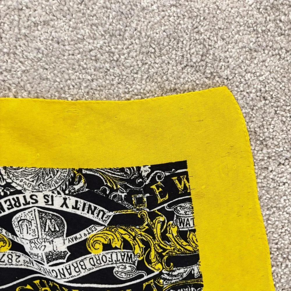 Gianfranco Ferre Scarf Womens O/S Black Yellow Square Satin Workers Union Print